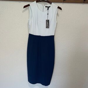 Women’s bcbg maxazria formal white and blue midi size 0 dress NWT